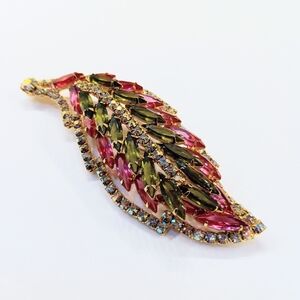 Vintage HUGE Stunning Leaf Rhinestone Brooch